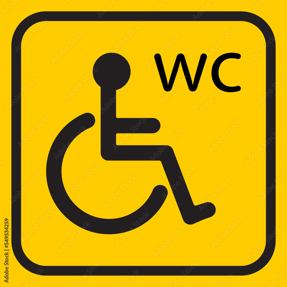 Disabled toilet icon on yellow background Disabled toilet icon on yellow background