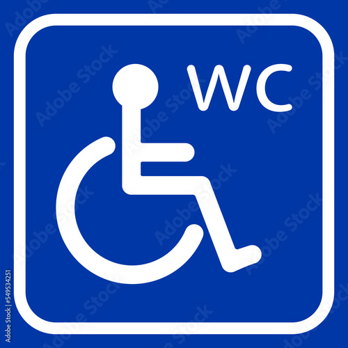 Disabled toilet icon on blue background