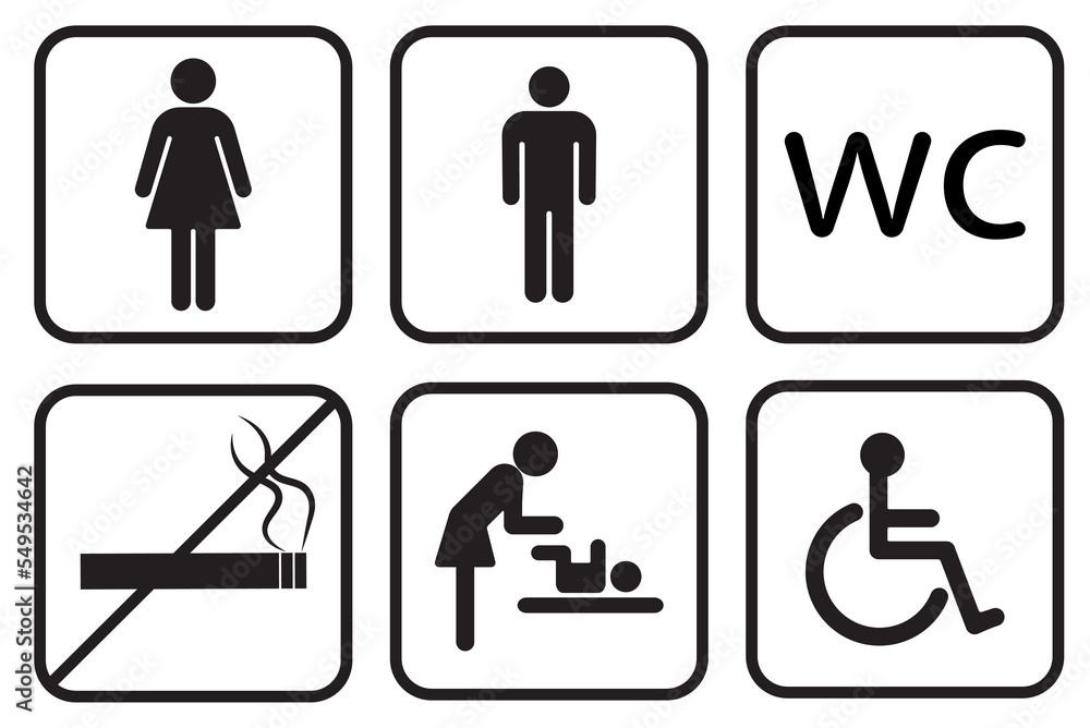Toilet line icon set on white backgrounds Toilet line icon set on white backgrounds