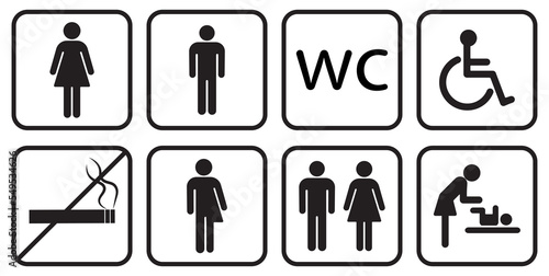 Toilet line icon set on white backgrounds