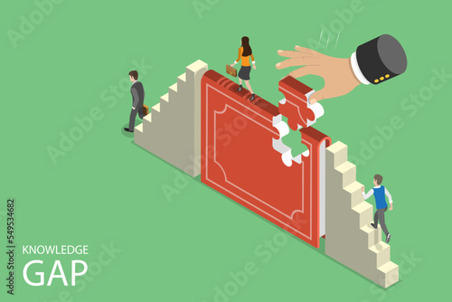 3D Isometric Flat Vector Conceptual Illustration of Knowledge Gap, Eduction and Self-development