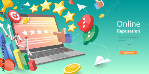 3D Vector Conceptual Illustration of Online Reputation Management, Client Rating and User Satisfaction