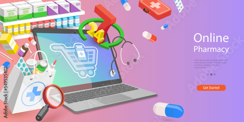 3D Vector Conceptual Illustration of Online Pharmacy, Digital Drug Store