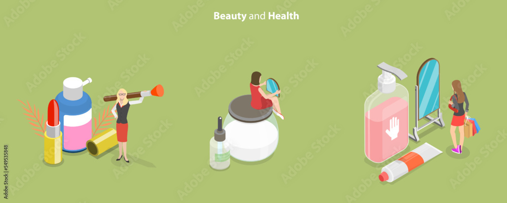 Fototapeta premium 3D Isometric Flat Vector Conceptual Illustration of Beauty And Health, Skincare and Cosmetics