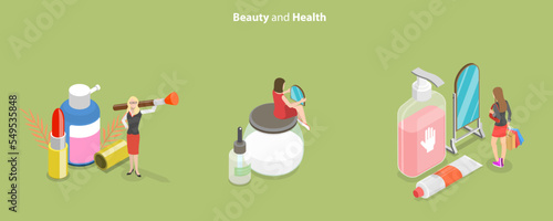 3D Isometric Flat Vector Conceptual Illustration of Beauty And Health, Skincare and Cosmetics