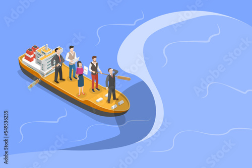 3D Isometric Flat Vector Conceptual Illustration of Teamwork and Leadership, Risk Management
