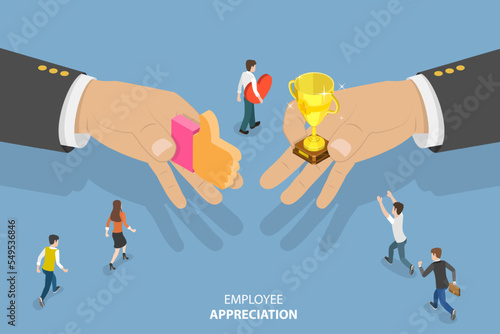 3D Isometric Flat Vector Conceptual Illustration of Employee Appreciation, Professional Recognition