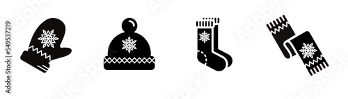  winter clothes, scarf, hat, socks, gloves