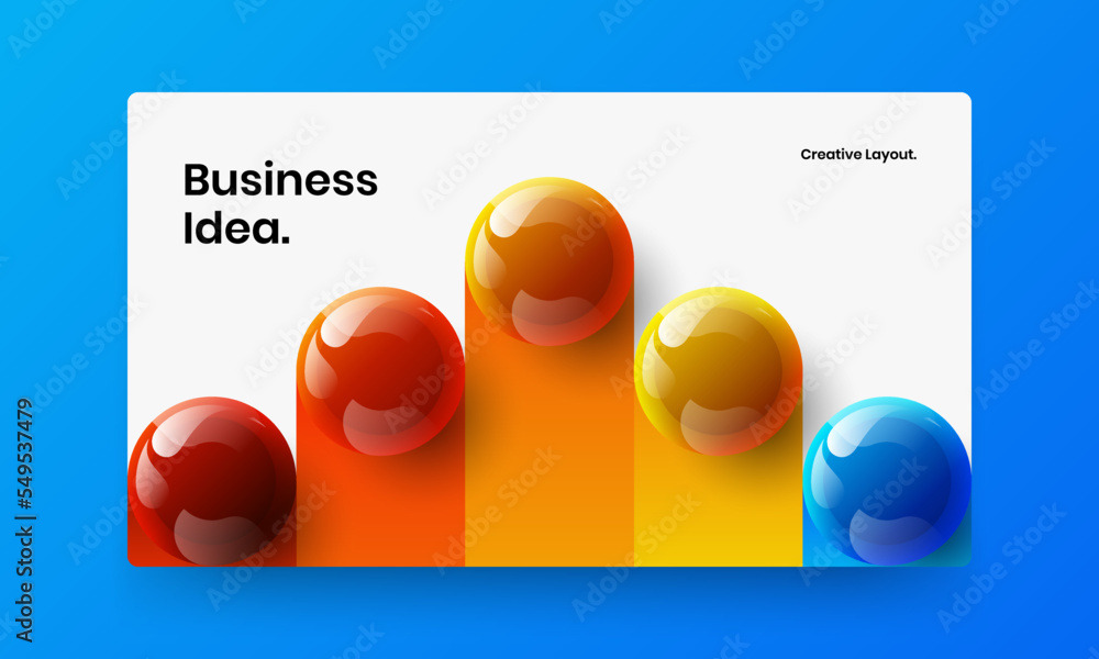 Unique 3D balls corporate brochure layout. Colorful landing page design vector concept.