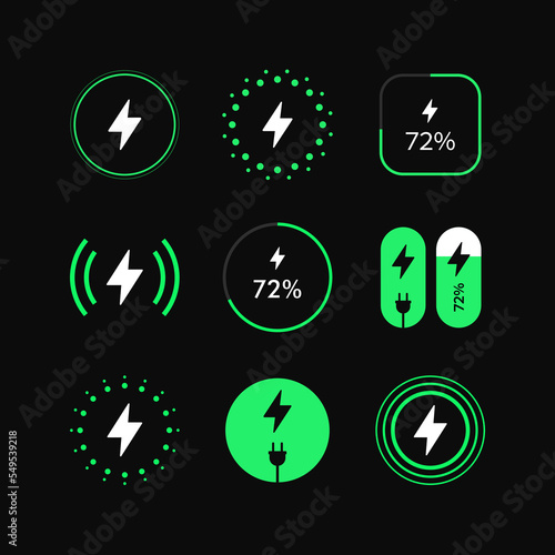 Wireless Charging Lightning Battery Energy vector illustration set