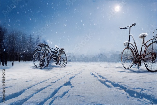 forgotten old Bicycles parked in snow © MUNUGet Ewa
