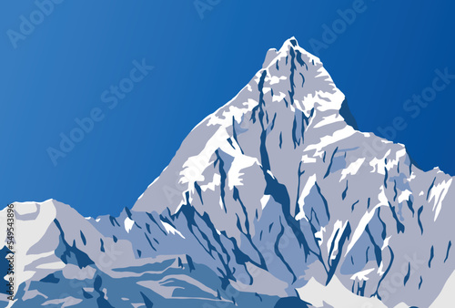 vector illustration of mount Machapuchare or Machhapuchhare, Annapurna range, Nepal Himalaya mountains photo