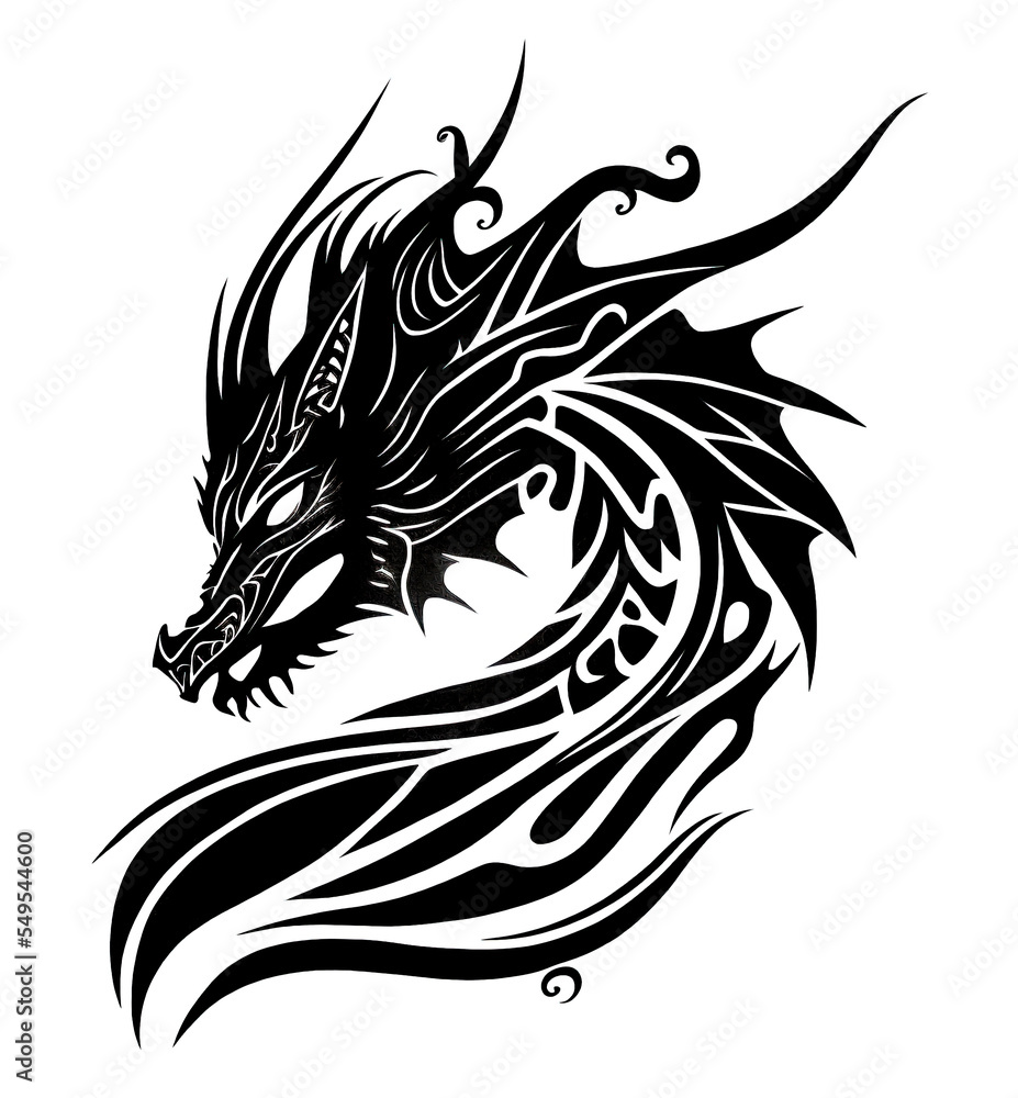 Obraz premium A black and white dragon tattoo design on a white background