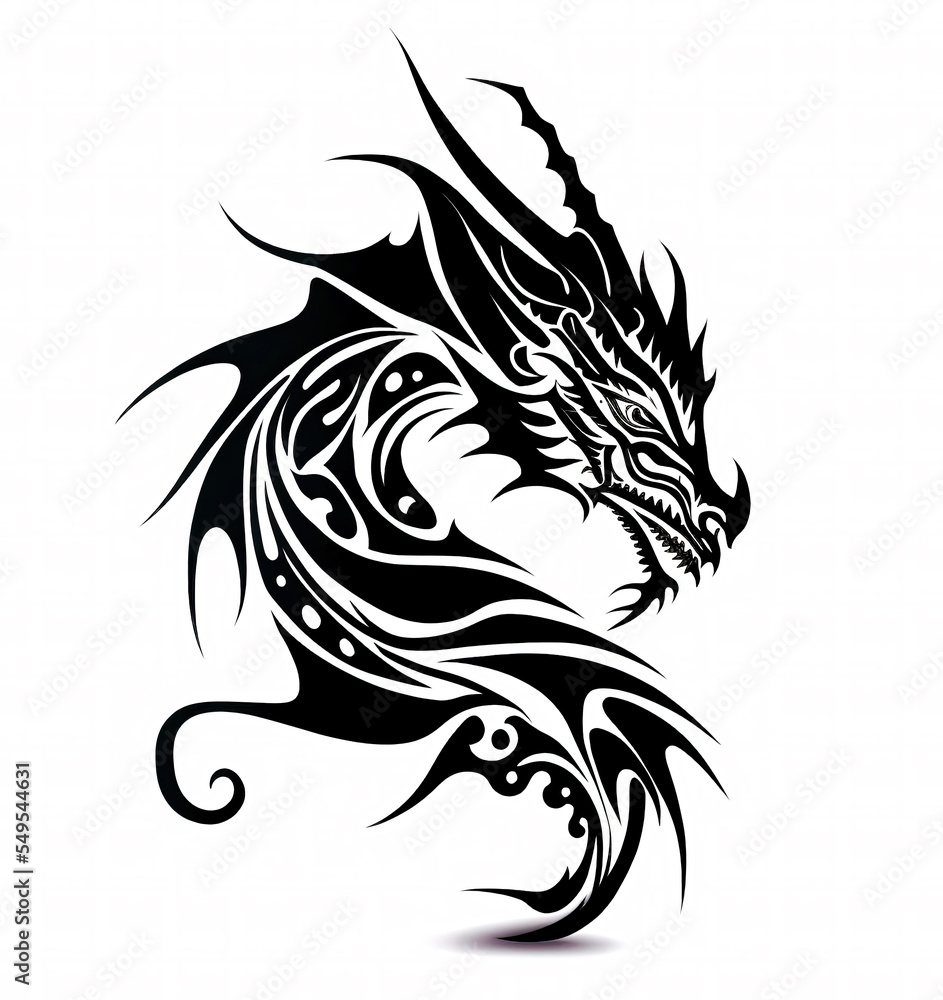 Naklejka premium A black and white dragon tattoo design on a white background