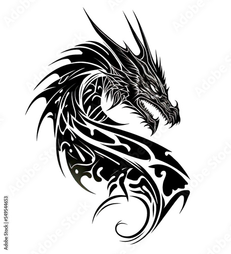 Wallpaper Mural A black and white dragon tattoo design on a white background Torontodigital.ca