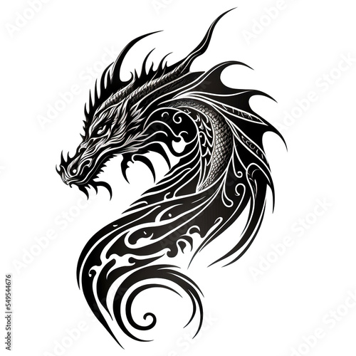 Wallpaper Mural A black and white dragon tattoo design on a white background Torontodigital.ca