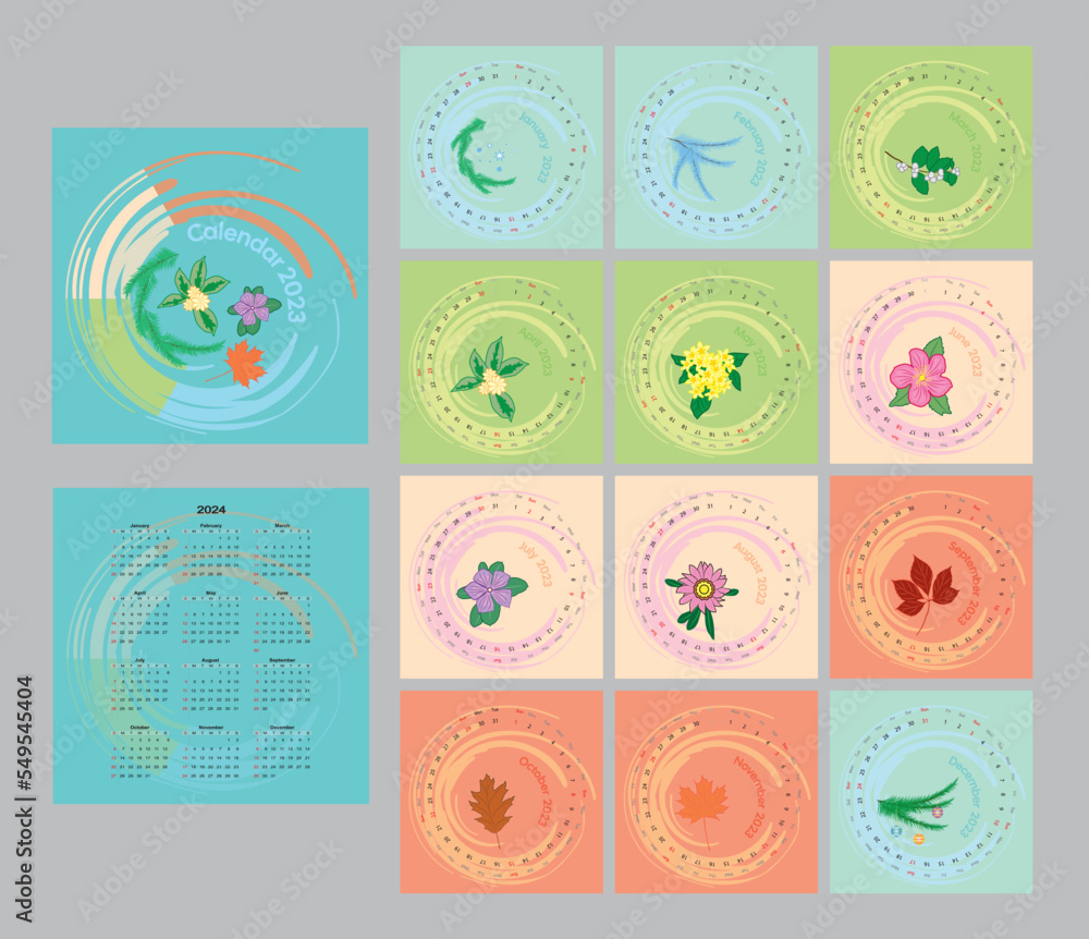 Fototapeta premium Calendar_2023_numbers around the Circle_editable square pages