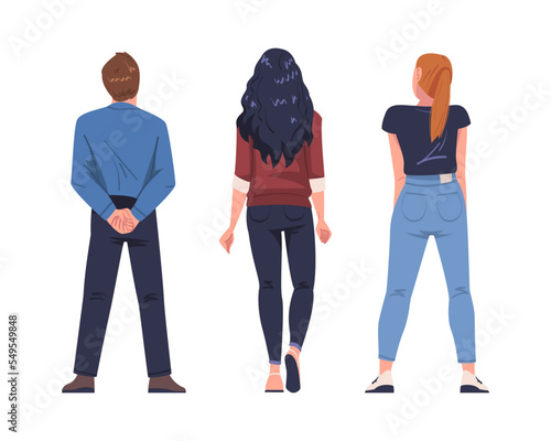 Man and Woman Character Standing Back View Vector Set