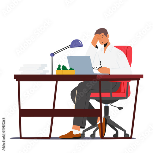 Overwork Tired Worker Character Burnout, Tiredness Fatigue, Bullying or Depression Problem. Overload Businessman