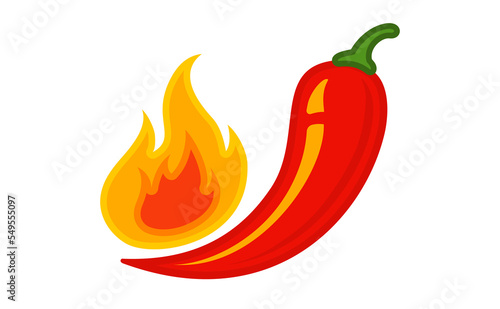 Vector emblem of red chilli pepper with fire. Vector emblem jalapeno or chilli pepper in flame.