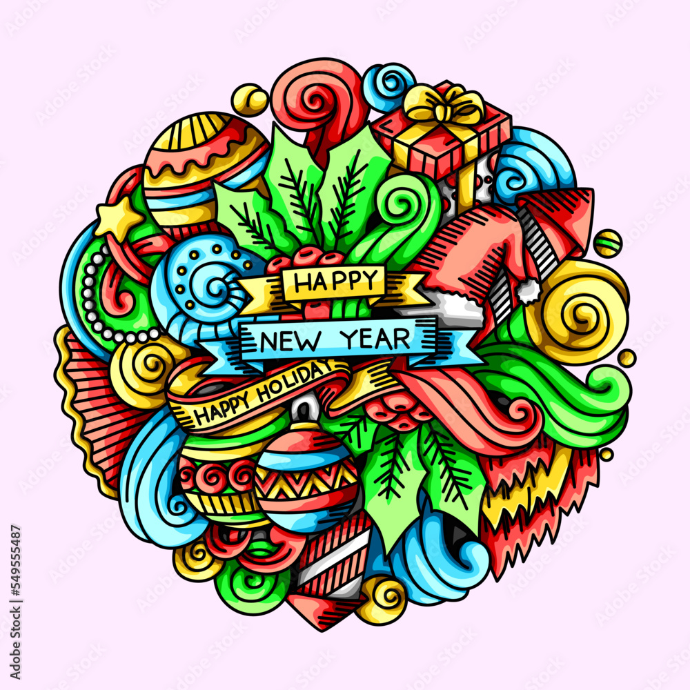 Happy New Year Doodle Vector Template Element Design Illustrations