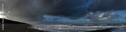 coast, north sea, beach, clouds, callantsoog, netherlands, waves, panorama, dunes, 