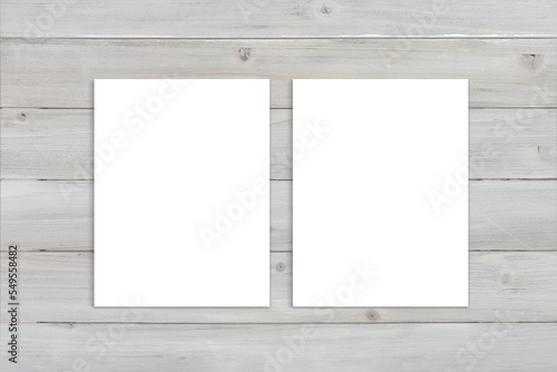 Double Sided Poster Mockup on Rustic Gray Wood Background with Copy Space