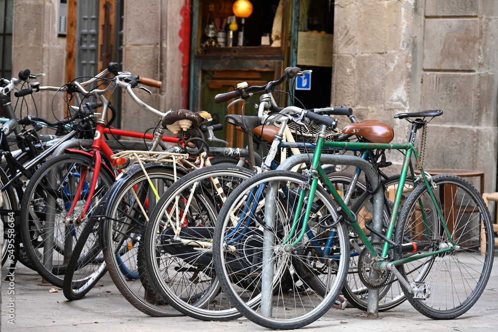 Parking bikes at Barcelona gothic quarter
