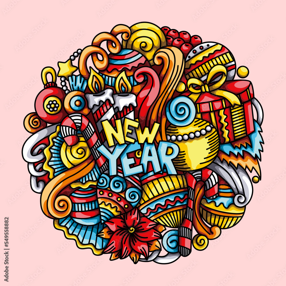 Happy New Years Doodle Vector Element Template Design Illustrations