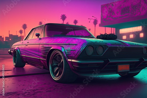 Epic cyberpunk synthwave car model concept