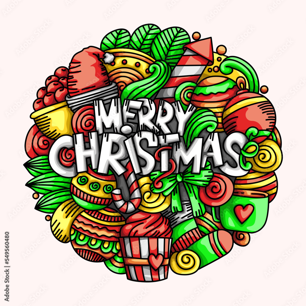 Merry Christmas Doodle Vector Template Design Illustrations