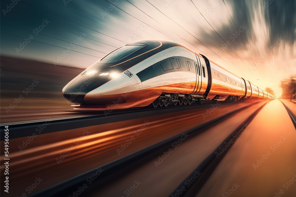 High speed train long exposure motion blur. Generative AI.