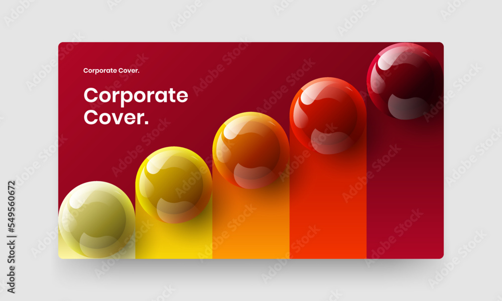 Fresh corporate cover design vector layout. Abstract realistic balls company brochure template.