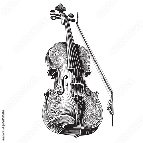 Vintage violin sketch hand drawn engraved style Vector illustration.