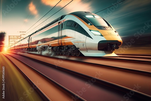 High speed train long exposure motion blur. Generative AI.