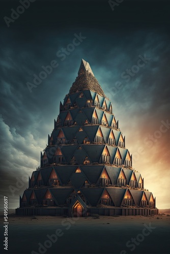 Fotobehang Epic Tower of Babel concept with dramatic lighting