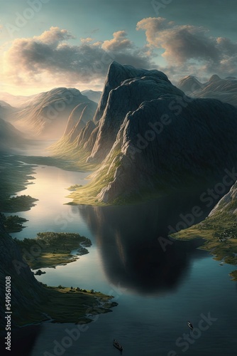 Norwegian fjord and mountain landscape, beautiful scenery.