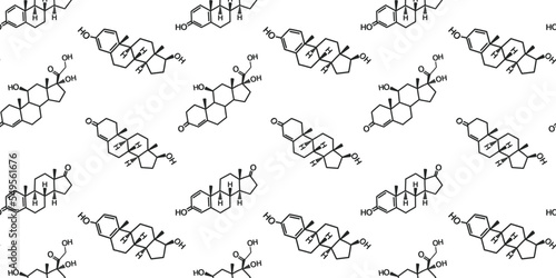 Seamless pattern with chemical formulas. Vector illustration. Doodle. Suitable for wallpaper, web page background, surface textures, textile.