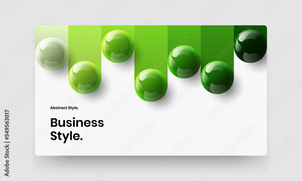 Bright realistic spheres website screen template. Modern company cover design vector illustration.