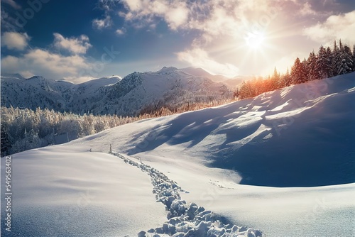 winter landscape with snow covered mountains © Double  Comet