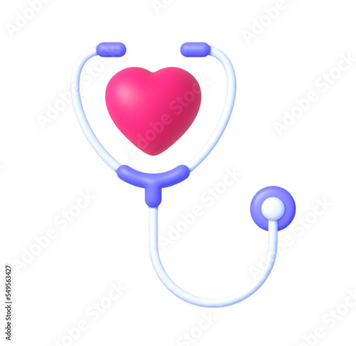 Stethoscope 3d, great design for any purposes. Healthcare, emergency concept. Vector graphic. Medical icon. Red heart. Vector illustration 3d
