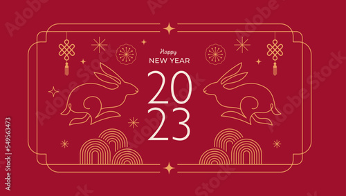 Chinese Lunar New Year 2023, year of the rabbit - Modern style linear design, banner and background. Lunar new year concept, modern design