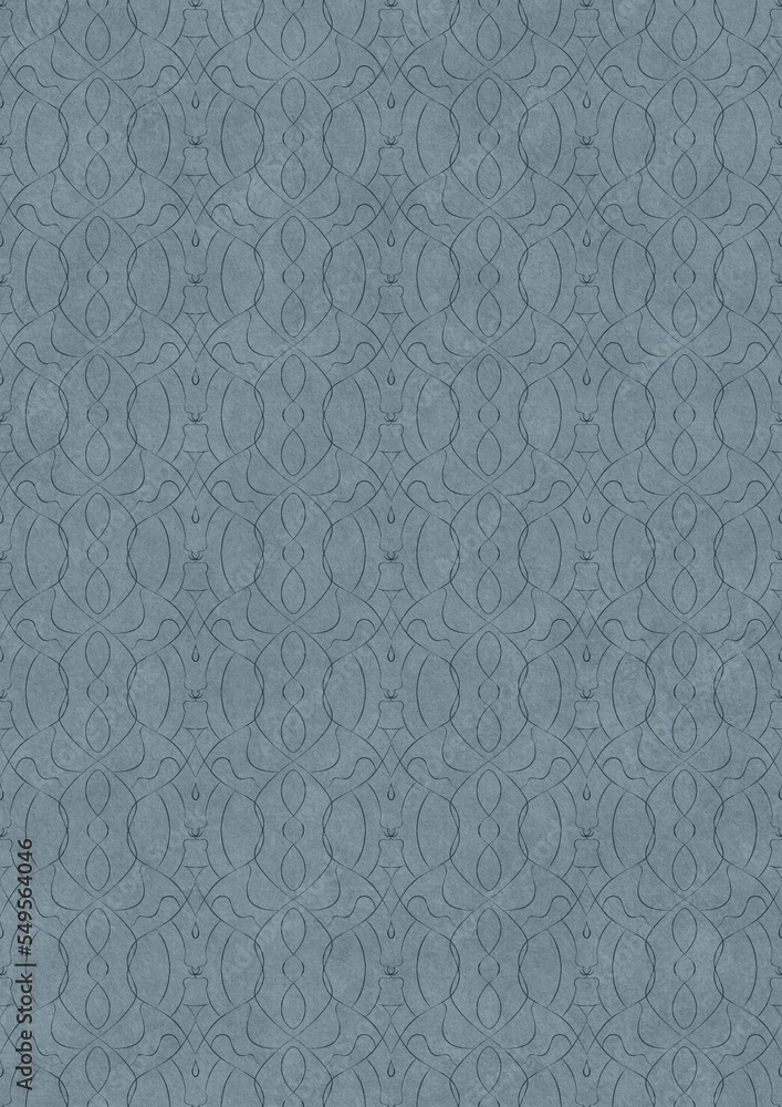 Hand-drawn unique abstract symmetrical seamless ornament. Dark blue on a light blue background. Paper texture. Digital artwork, A4. (pattern: p08-1f) Hand-drawn unique abstract symmetrical seamless ornament. Dark blue on a light blue background. Paper texture. Digital artwork, A4. (pattern: p08-1f)