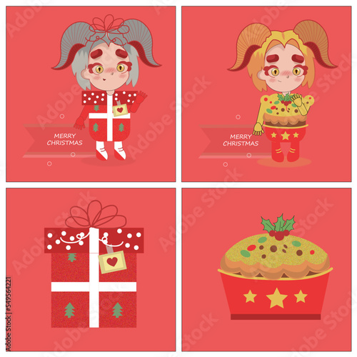 Conjunto de ilustraciones dibujadas a mano de colección navideña.