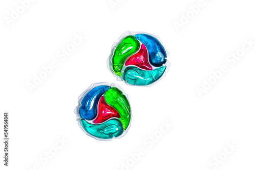 Capsules with detergent for washing machine isolated on white background. Laundry pods