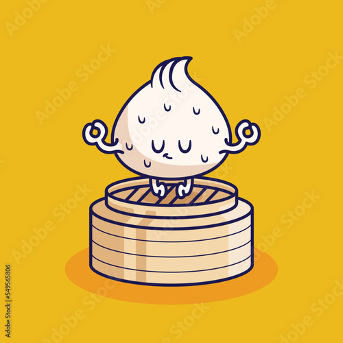 cute cartoon dim sum meditation illustration
