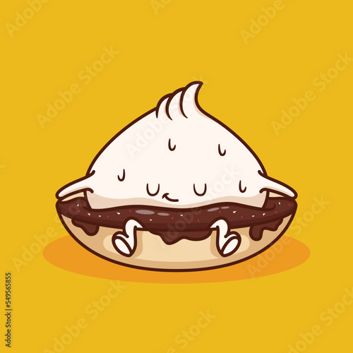 cute dim sum diping on soy sauce