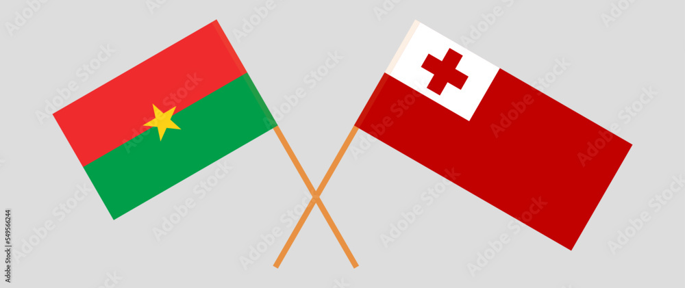 Crossed flags of Burkina Faso and Tonga. Official colors. Correct proportion Crossed flags of Burkina Faso and Tonga. Official colors. Correct proportion