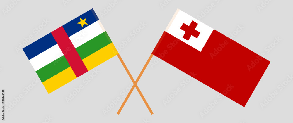Crossed flags of Central African Republic and Tonga. Official colors. Correct proportion