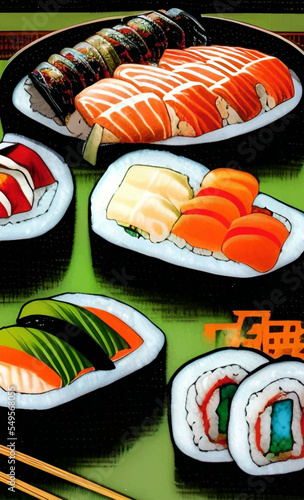 Delicious japanese asian food sushi rolls